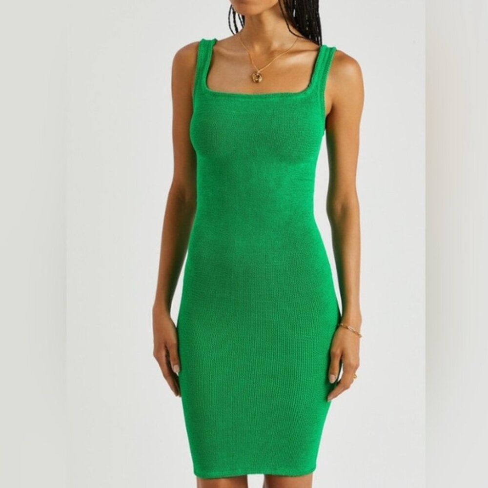 Hunza G Crinkle Knit Mini Tank Dress One Size in Emerald Green, Worn Just Once